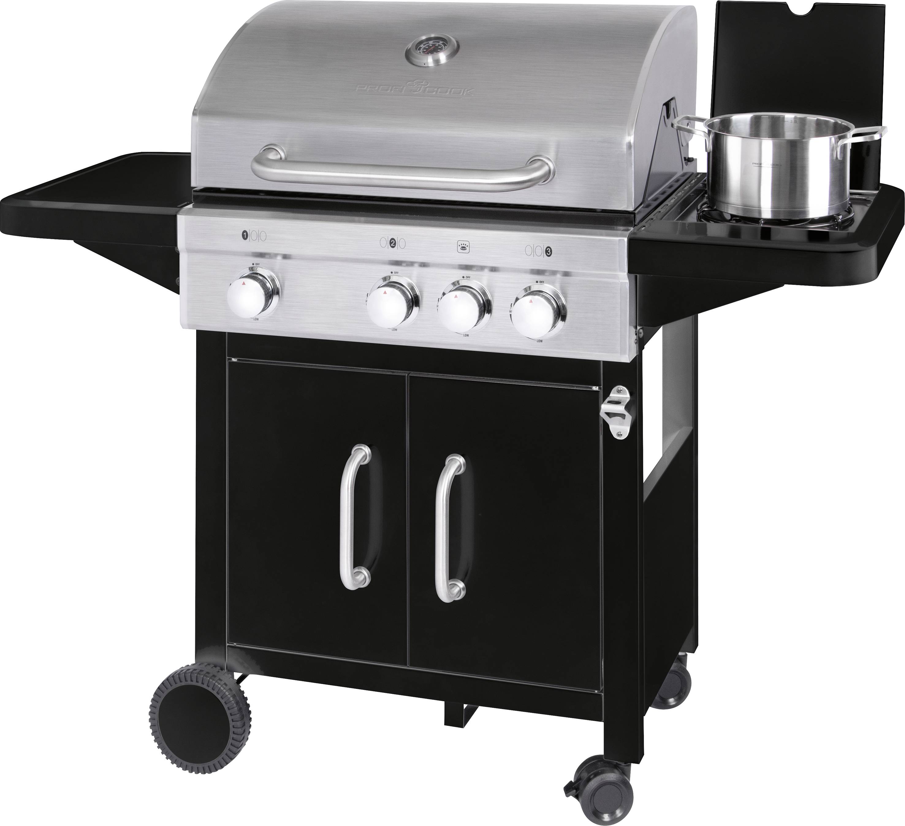 Profi Cook PC-GG 1219 Gas Grill 3 Brenner, mit Kochfunktion Edelstahl, Schwarz