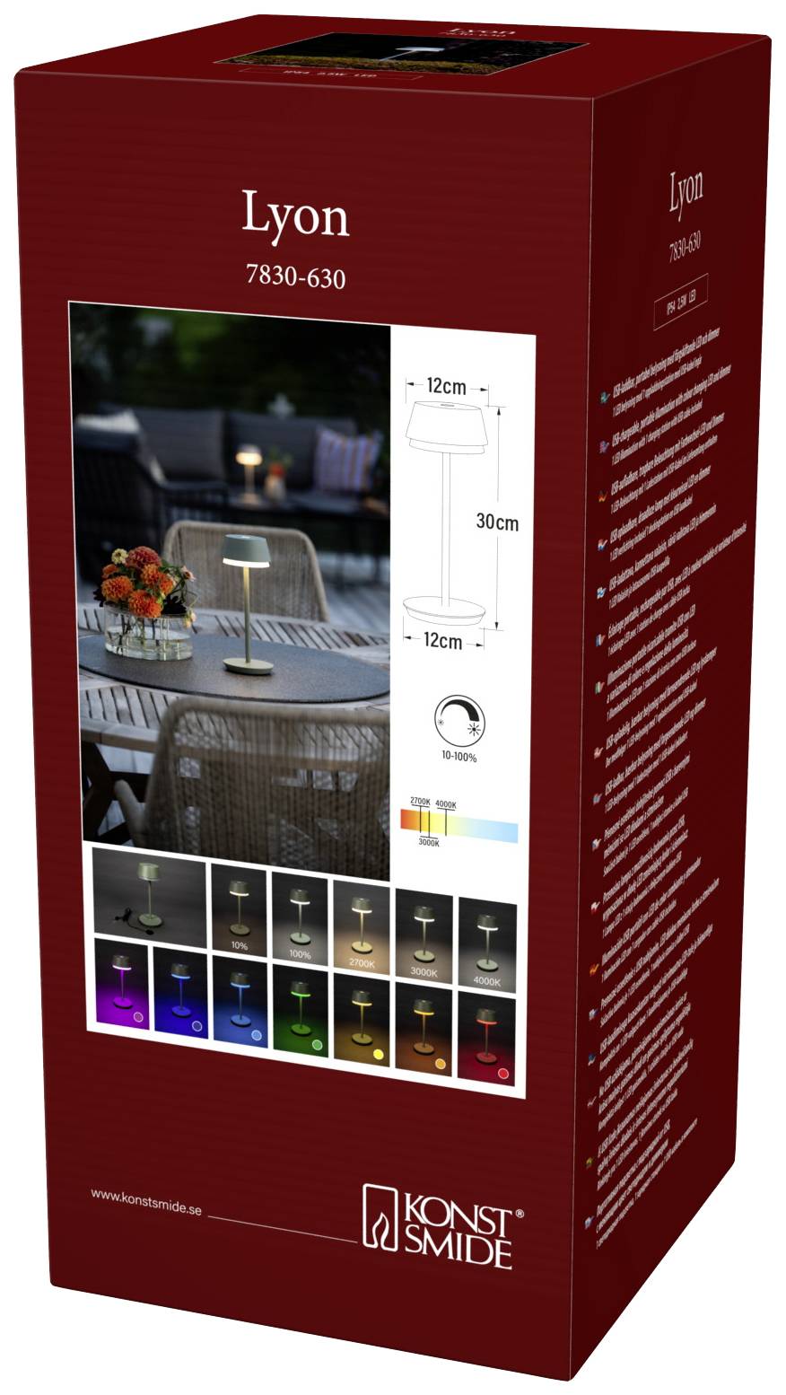 Konstsmide 7830-630 Lyon LED-Akku-Tischlampe 2.5W Warmweiß, RGB Grün-Grau
