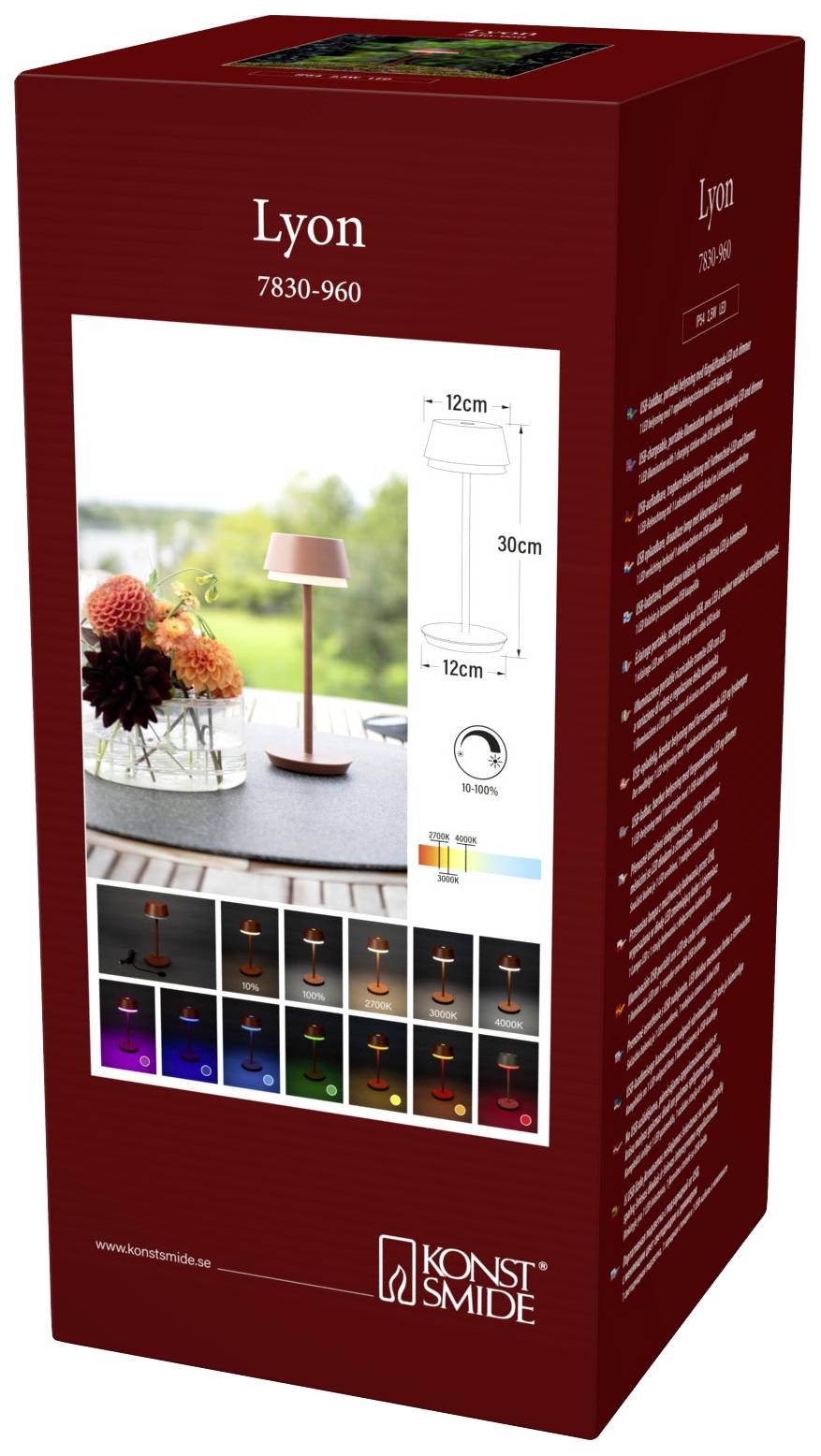 Konstsmide 7830-960 Lyon LED-Akku-Tischlampe 2.5W Warmweiß, RGB Terracotta