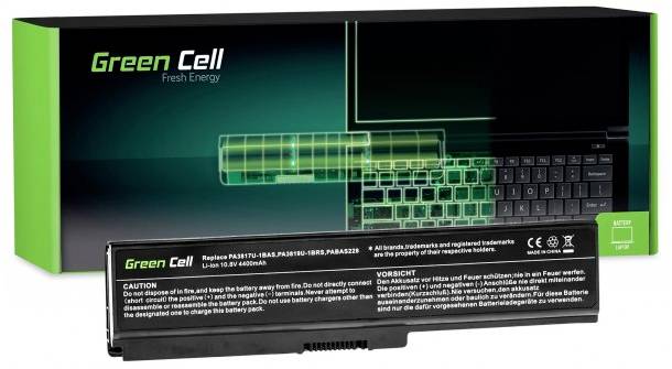 'Green Cell'-Laptop-Akku-Vepackung: Ersetzt spezifizierte Modelle, mit Warnhinweisen zur Installation und Sicherheit.