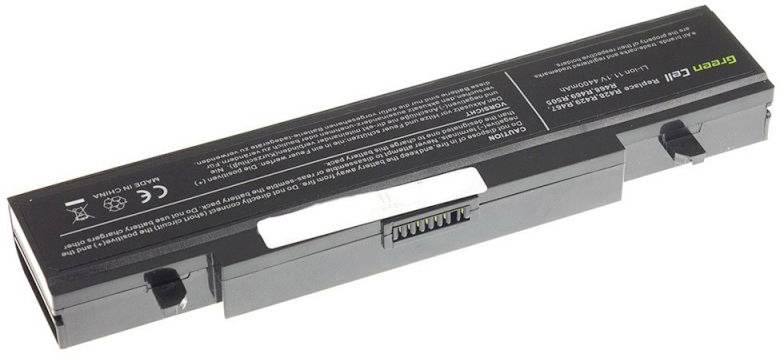 Laptop-Akku in rechteckiger Form, schwarz, mit technischer Beschriftung auf der Oberseite.