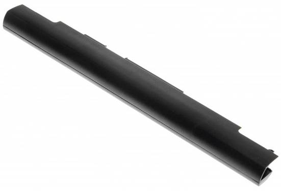 Schwarzer, länglicher Laptop-Akku mit glatter Oberfläche.