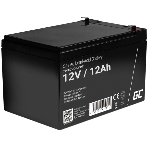 Green Cell AGM07 Bleiakku 12V 12Ah Blei-Vlies (AGM) (B x H x T) 151 x 95 x 98mm Flachstecker 6.35mm Zyklenfest, Wartungsfrei Green Cell AGM07 Bleiakku 12V 12Ah Blei-Vlies (AGM) (B x H x T) 151 x 95 x 98mm Flachstecker 6.35mm Zyklenfest, Wartungsfrei