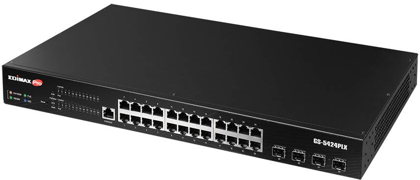 Netzwerkswitch mit 24 Ethernet-Ports und 4 SFP-Ports für die Verbindung von Geräten in einem Computernetzwerk.