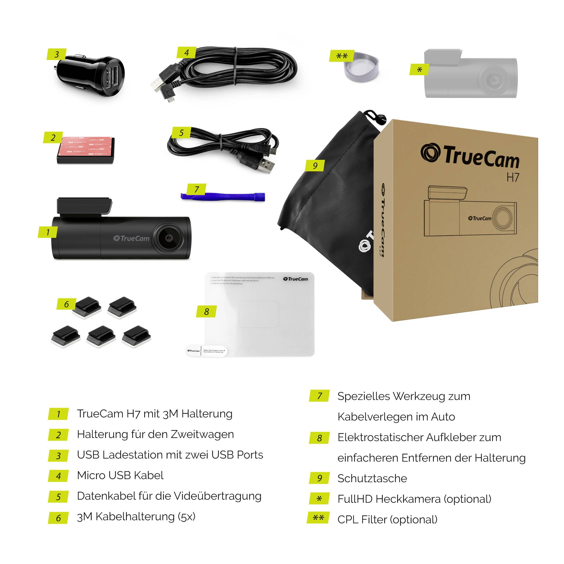 TrueCam H7 Dashcam mit GPS WLAN, Automatischer Start, WDR, GPS mit Radarerkennung, Zeitraffer, G-Sensor, Schleifenaufzeichnung, Dateischutz, Datena