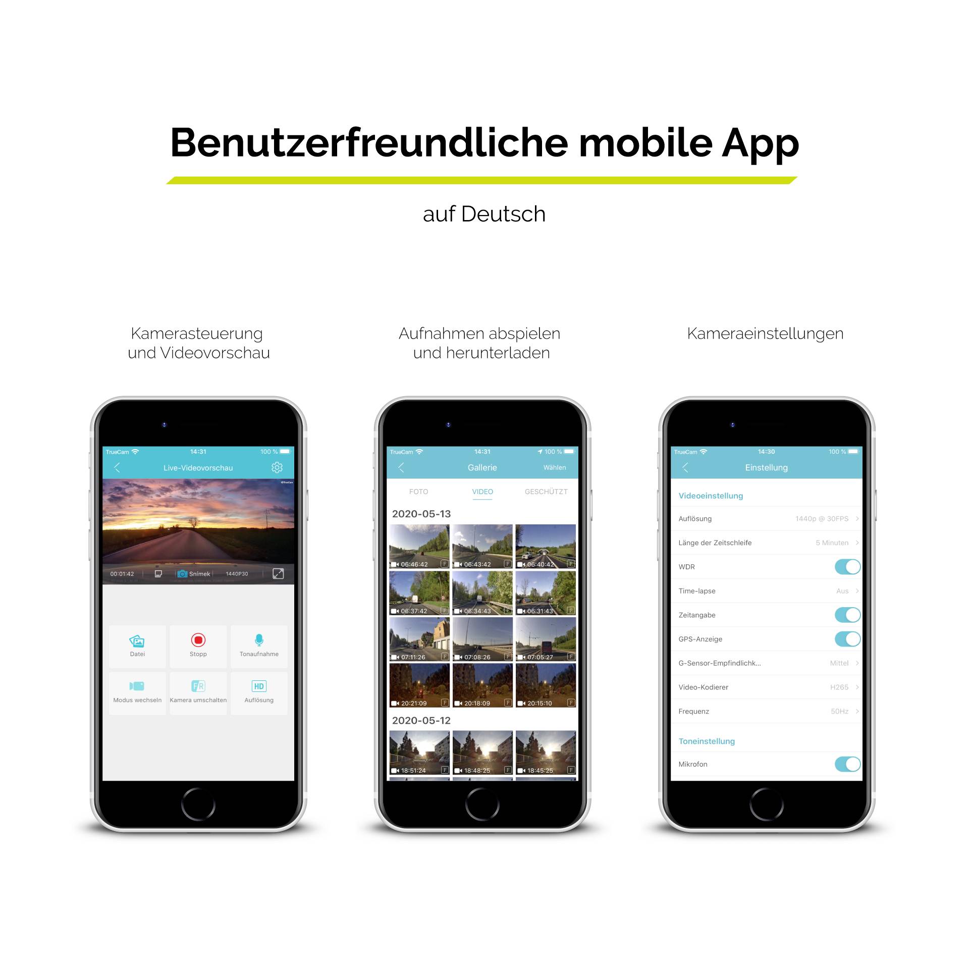 TrueCam H7 Dashcam mit GPS WLAN, Automatischer Start, WDR, GPS mit Radarerkennung, Zeitraffer, G-Sensor, Schleifenaufzeichnung, Dateischutz, Datena