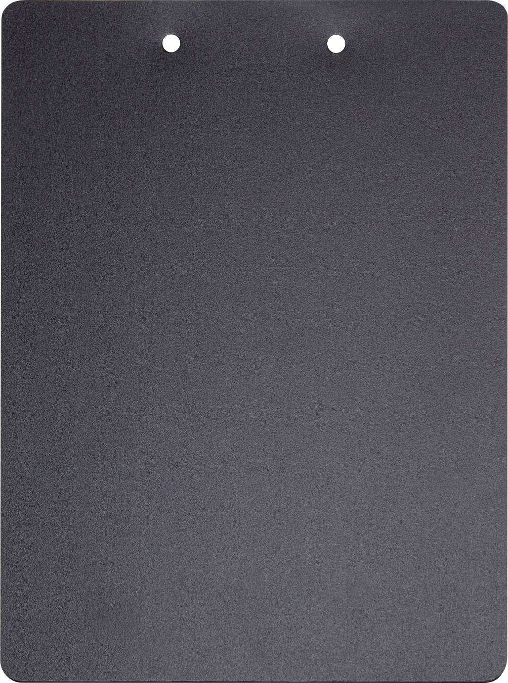 Schwarze Zeichenplatte mit zwei Löchern an der Oberkante, geeignet zum Befestigen von Papier oder Notizen.