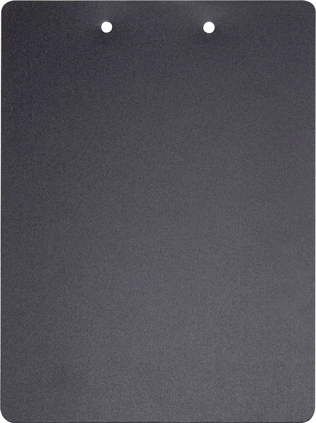 Eine leere, vertikale schwarze Kunststoffplatte mit zwei Löchern oben, geeignet zur Befestigung an einer Wand oder Halterung.