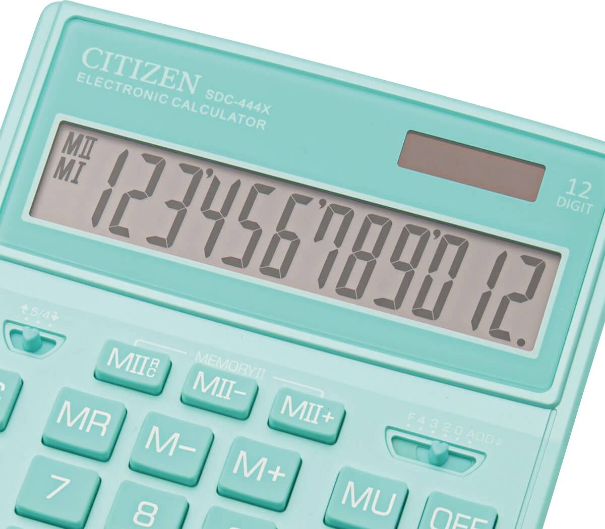Citizen SDC-444X Tischrechner Türkis Display (Stellen): 12 batteriebetrieben, solarbetrieben (B x H x T) 155 x 206 x 33.5mm