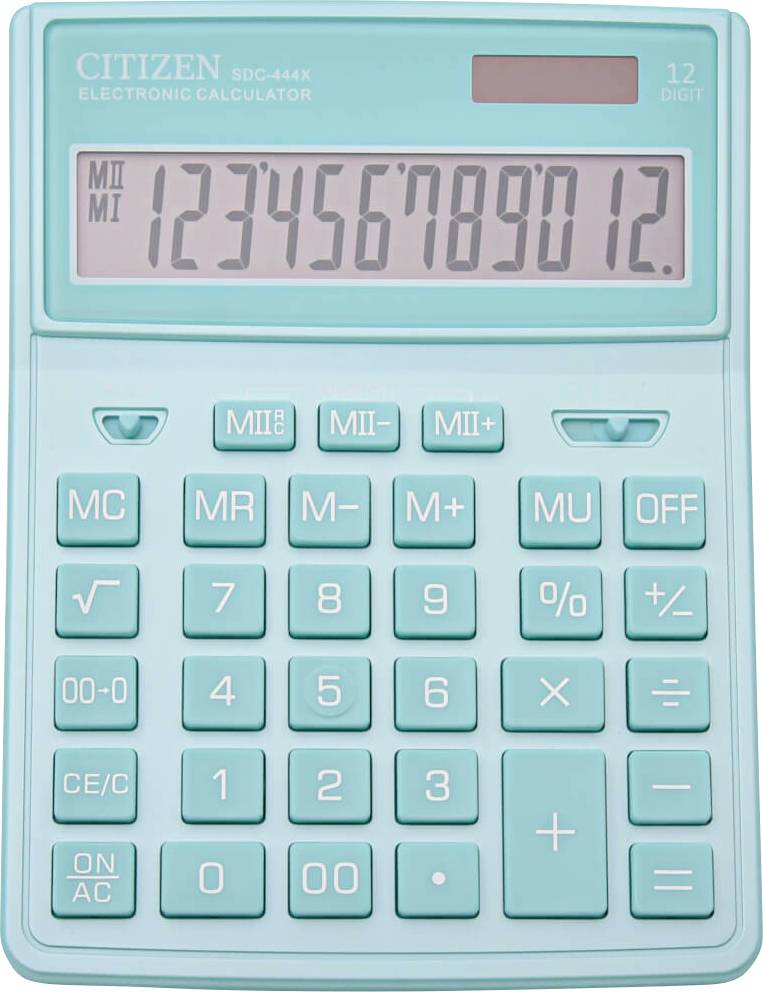 Citizen SDC-444X Tischrechner Türkis Display (Stellen): 12 batteriebetrieben, solarbetrieben (B x H x T) 155 x 206 x 33.5mm