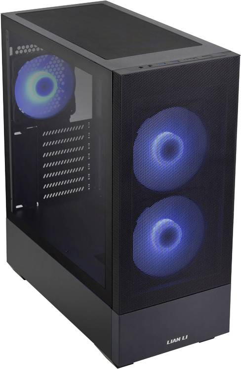 Lian Li LANCOOL 205 Mesh Midi-Tower Gaming-Gehäuse, Gehäuse Schwarz 3 Vorinstallierte LED Lüfter, Seitenfenster