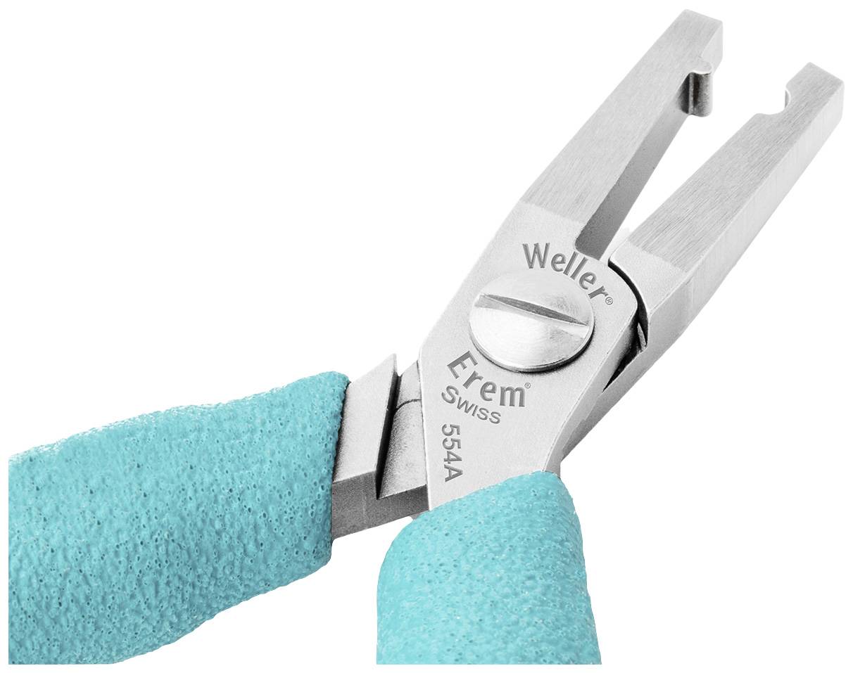 Handzange von Weller, Modell Erem 554A, mit türkisem Griff.