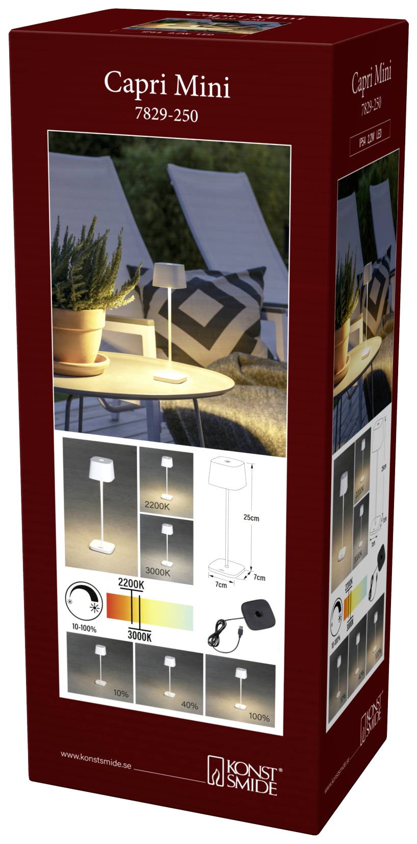 Konstsmide 7829-250 Capri LED-Akku-Tischlampe 2.2W Warmweiß Weiß
