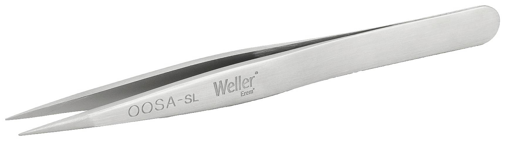 Silberne Präzisionspinzette von Weller, Modell 'OOSA-SL', speziell für feine Arbeiten und Elektronik-Bastler.