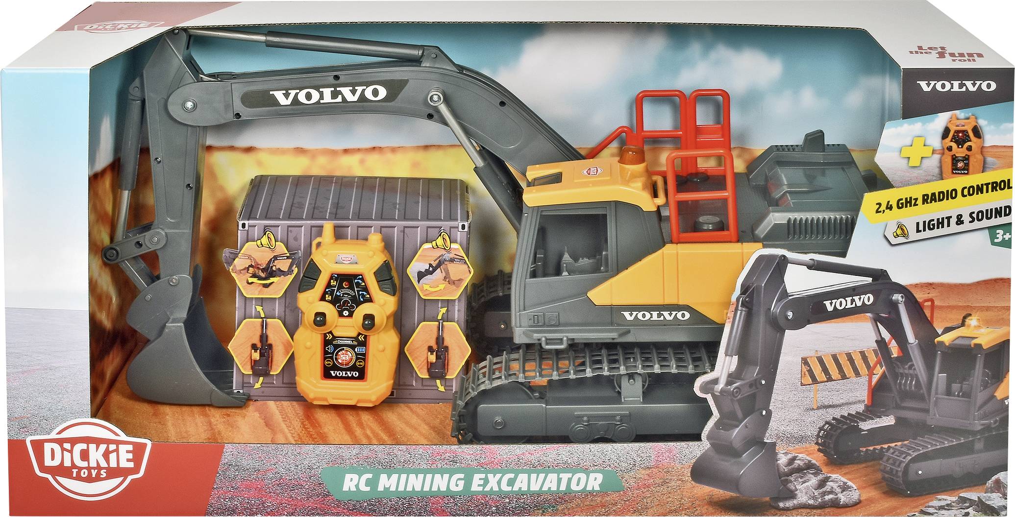 Dickie Toys 203729018 RC Volvo Mining Excavator RC Funktionsmodell Elektro Baufahrzeug mit Lichteffekt, mit Geräuschefunktion