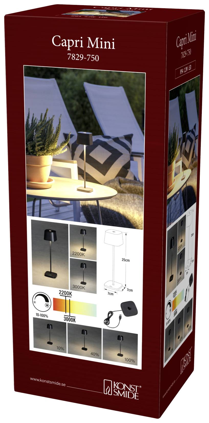 Konstsmide 7829-750 Capri LED-Akku-Tischlampe 2.2W Warmweiß Schwarz