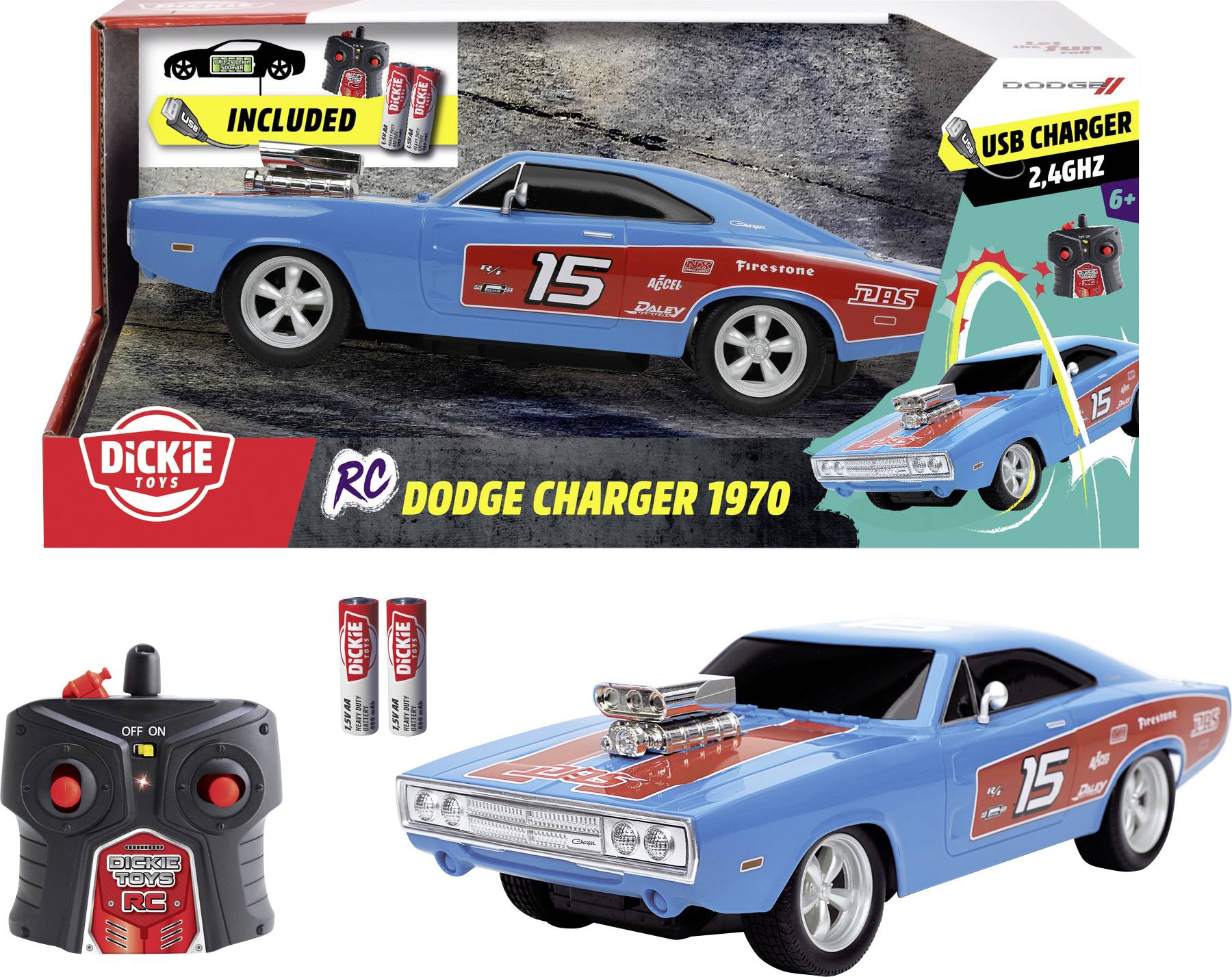 JADA TOYS 251106010 RC Dodge Charger 1970 1:16 RC Modellauto Elektro Straßenmodell inkl. Batterien