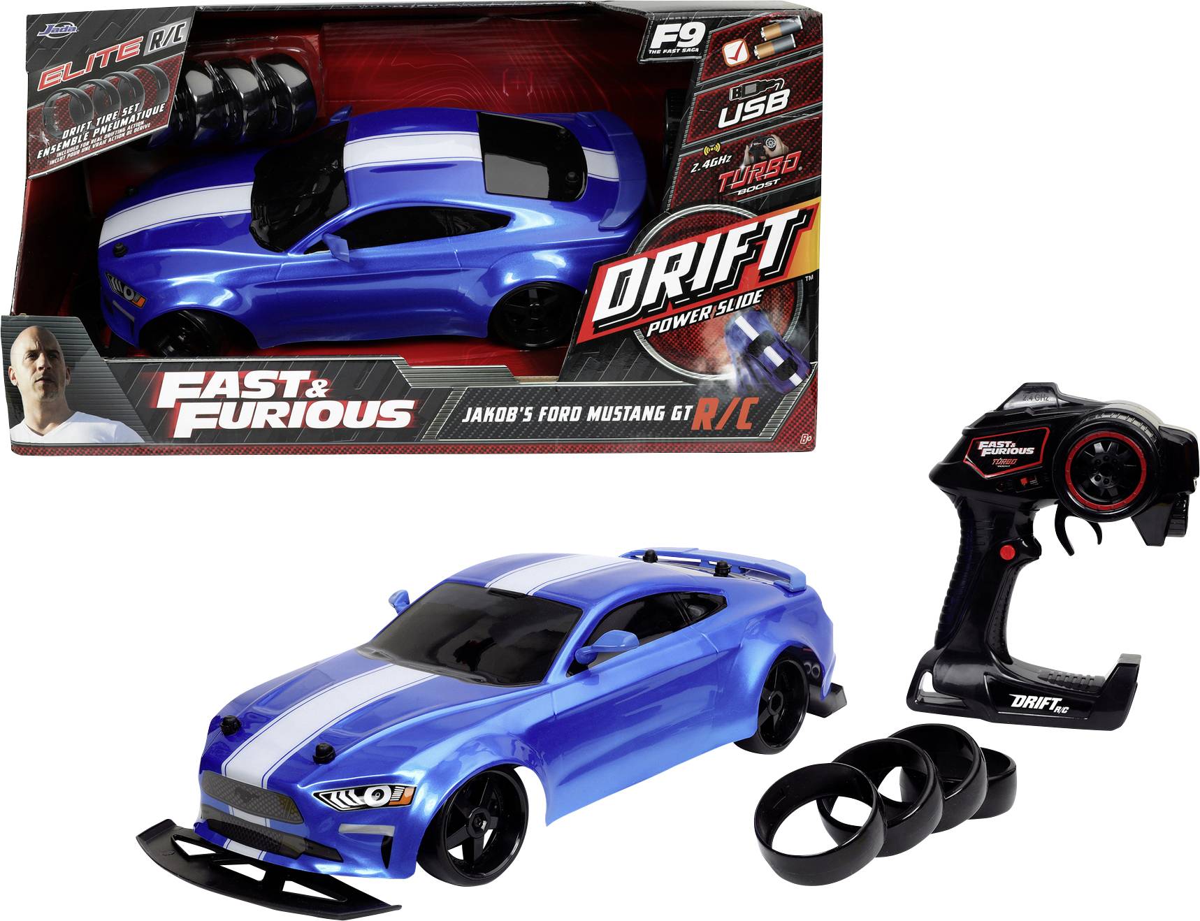 JADA TOYS 253209006 F & F RC Drift Jakob's Ford Mustang 1:10 RC Modellauto Elektro Straßenmodell Allradantrieb (4WD) inkl. Batterien