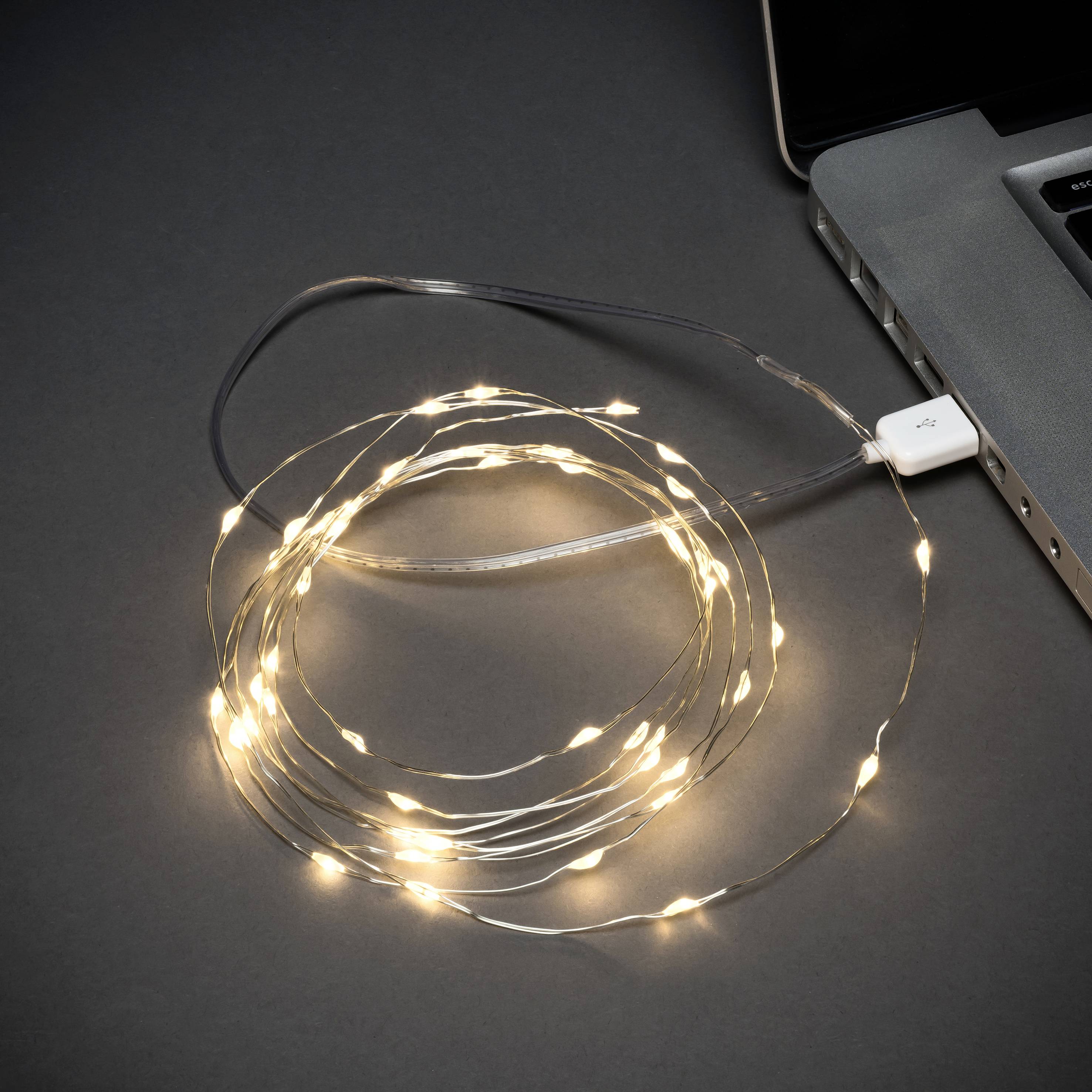 Konstsmide 1770-190 USB-Lichterkette Innen EEK: G (A - G) über USB Anzahl Leuchtmittel 50 LED Warmweiß Beleuchtete Länge: 2.45m
