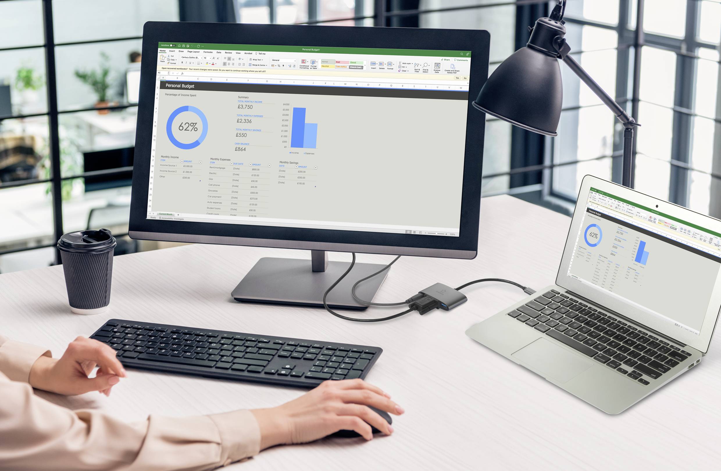 Renkforce USB-C®, VGA Adapter [1x USB-C® Stecker - 1x USB-C® Buchse (Power Delivery), VGA-Buchse, USB 3.2 Gen 1 Buchse A