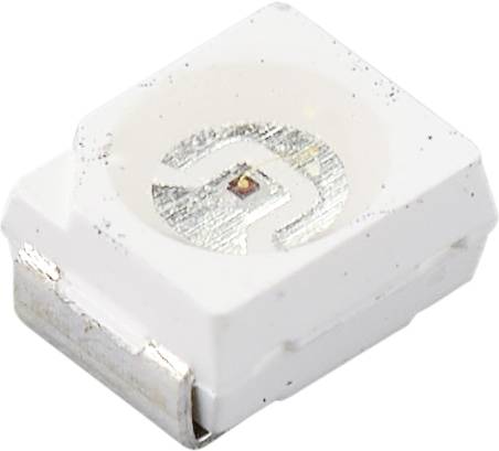Ein kleines SMD-LED-Bauteil in Weiß mit einer silbernen Kontaktfläche, verwendet in elektronischen Geräten für Beleuchtungszwecke.