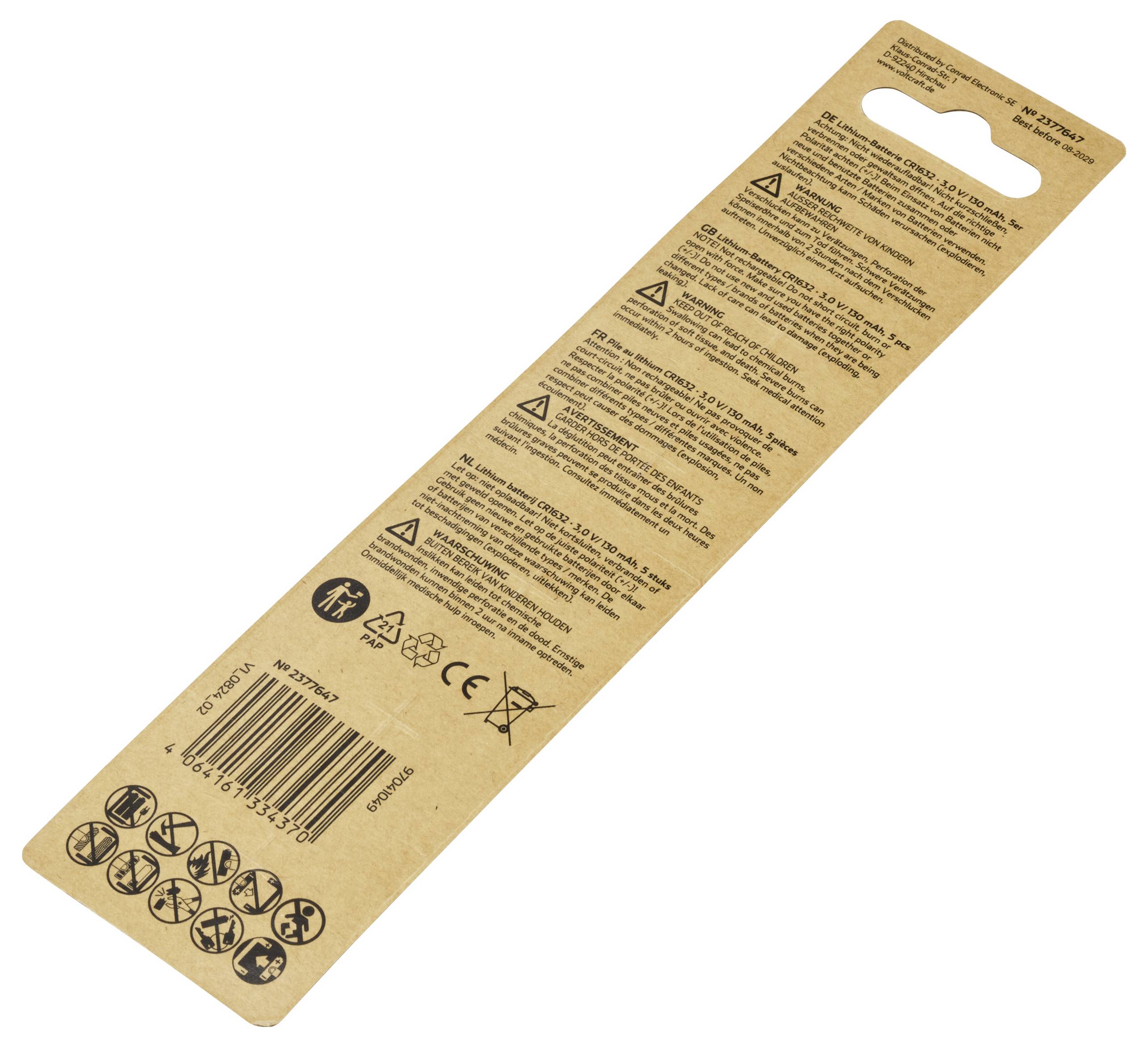 VOLTCRAFT Knopfzelle CR 1632 3V 5 St. 130 mAh Lithium VC-11888235