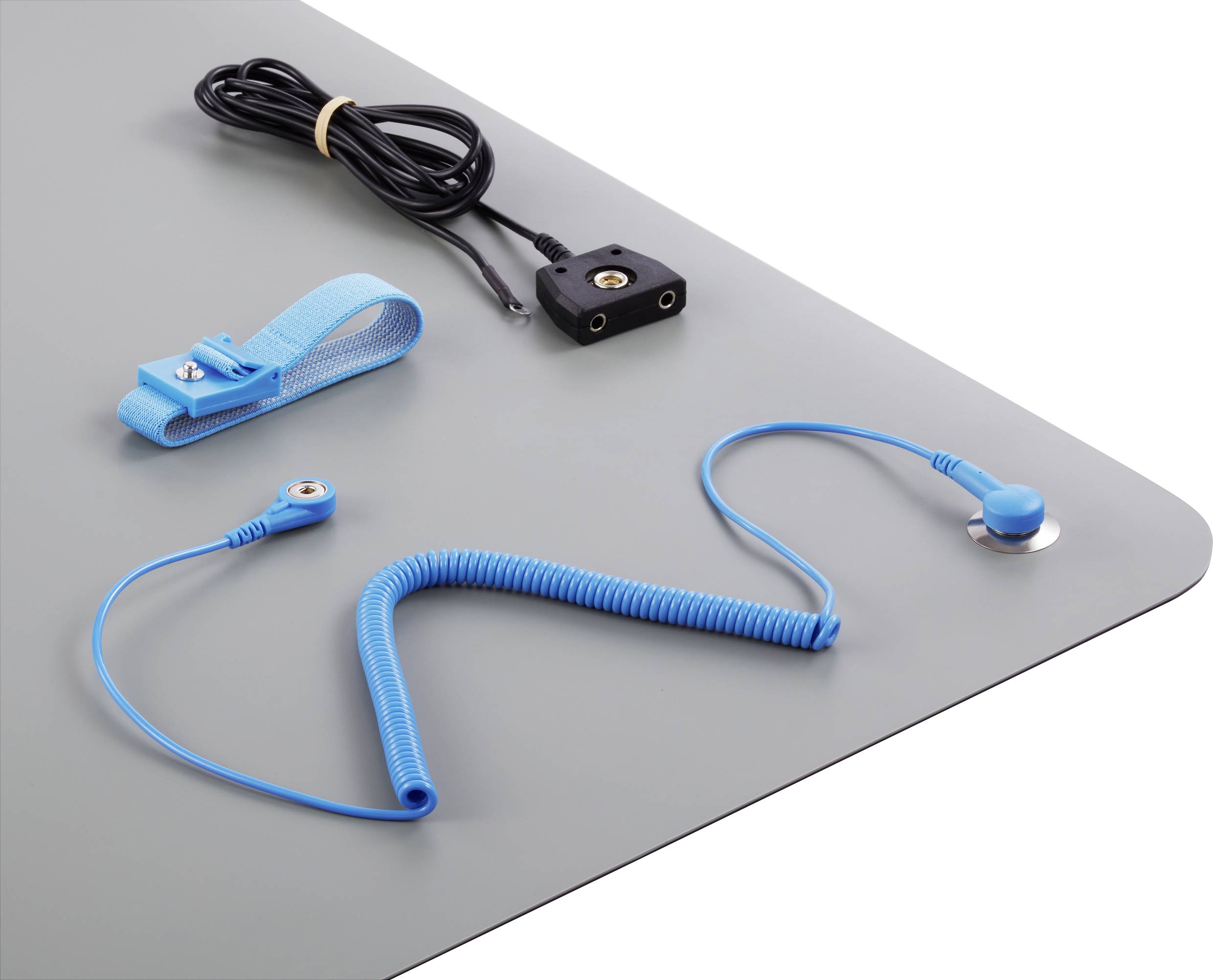 TRU COMPONENTS ESD-Tischmatten-Set Grau (L x B x H) 900 x 610 x 2mm inkl. Erdungskabel, inkl. Erdungsarmband, inkl