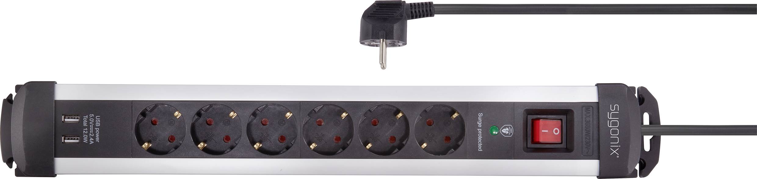 Sygonix SY-4755604 Überspannungsschutz-Steckdosenleiste 6fach Silber, Schwarz 1St.
