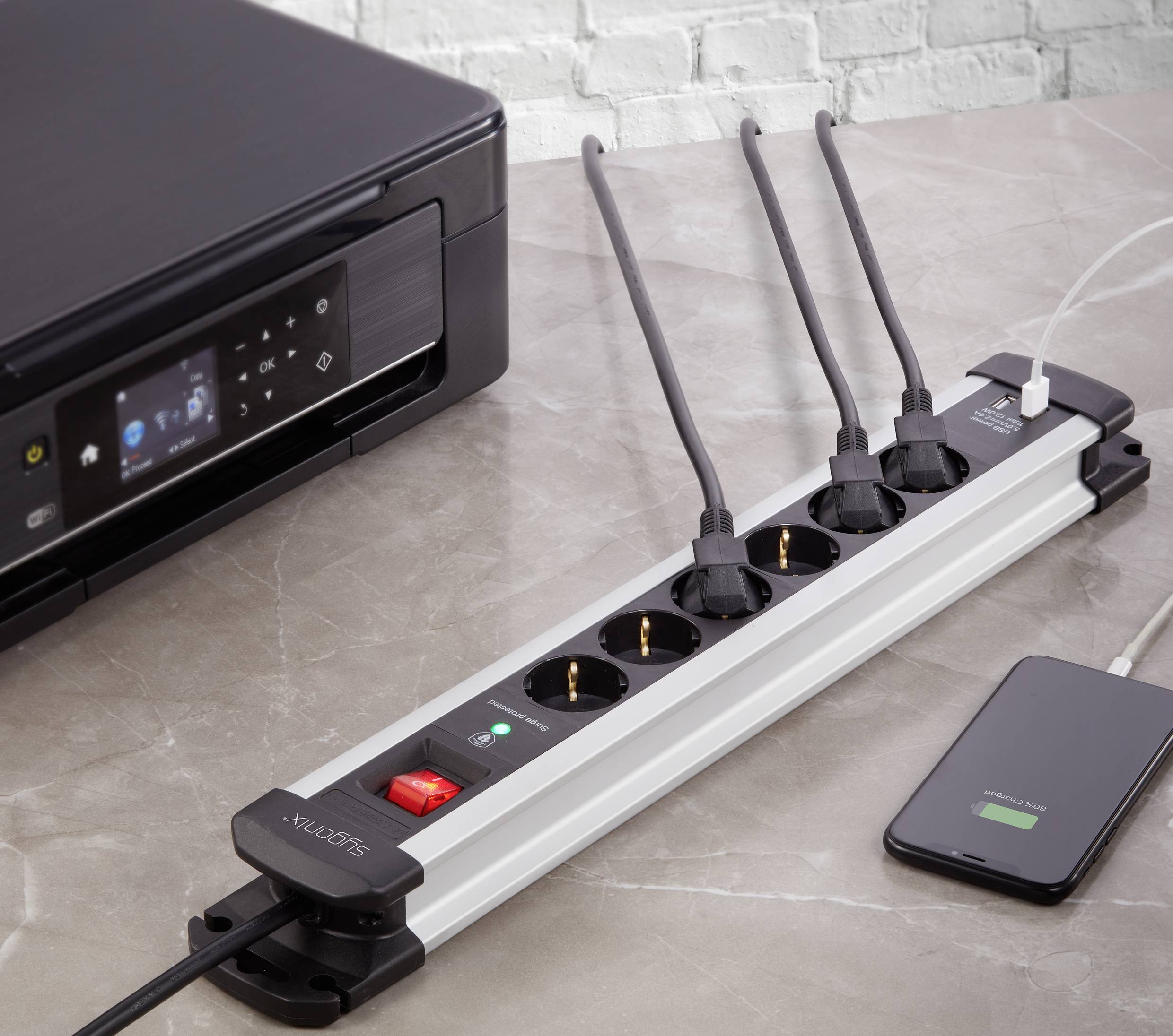 Sygonix SY-4755604 Überspannungsschutz-Steckdosenleiste 6fach Silber, Schwarz 1St.