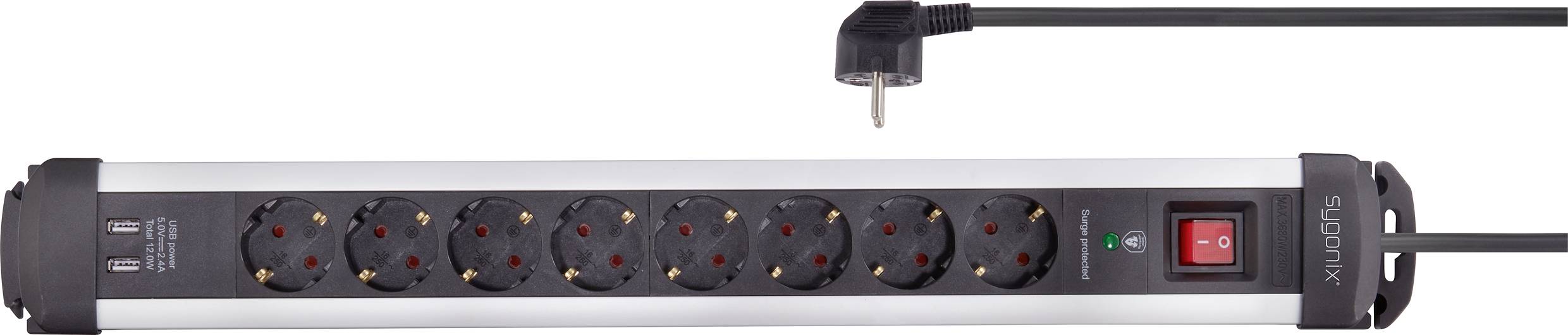 Sygonix SY-4755606 Überspannungsschutz-Steckdosenleiste 8fach Silber, Schwarz 1St.