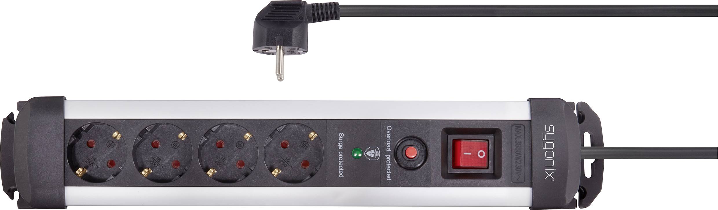 Sygonix SY-4755610 Überspannungsschutz-Steckdosenleiste 4fach Silber, Schwarz Schutzkontakt 1St.