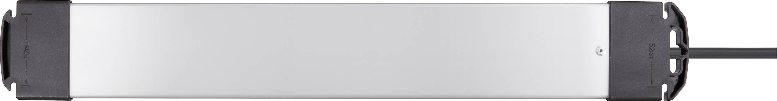 Ein rechteckiges, silbernes elektronisches Gerät mit schwarzen Endkappen und einer Kabelverbindung auf der rechten Seite.