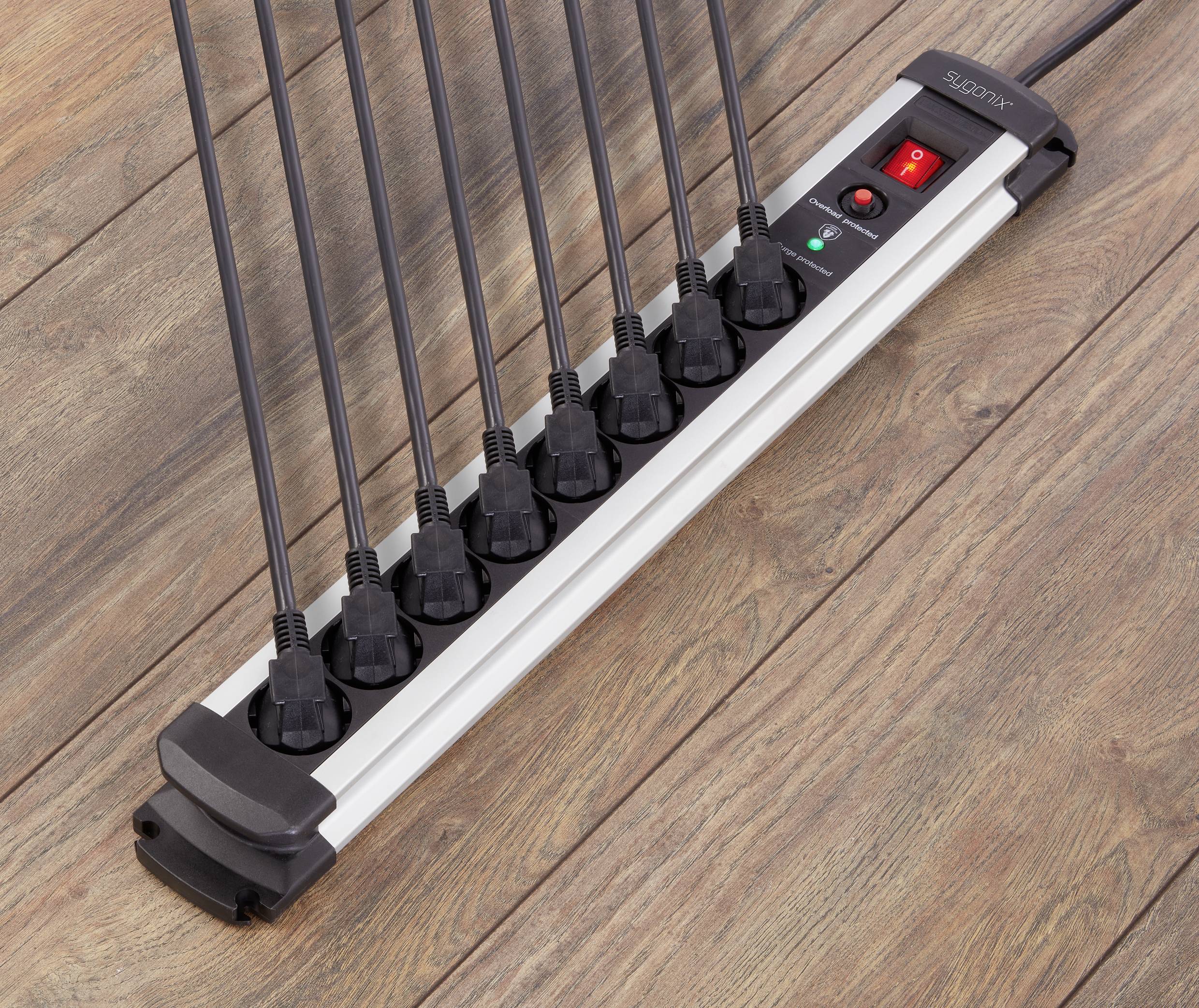 Sygonix SY-4755614 Überspannungsschutz-Steckdosenleiste 8fach Silber, Schwarz Schutzkontakt 1St.