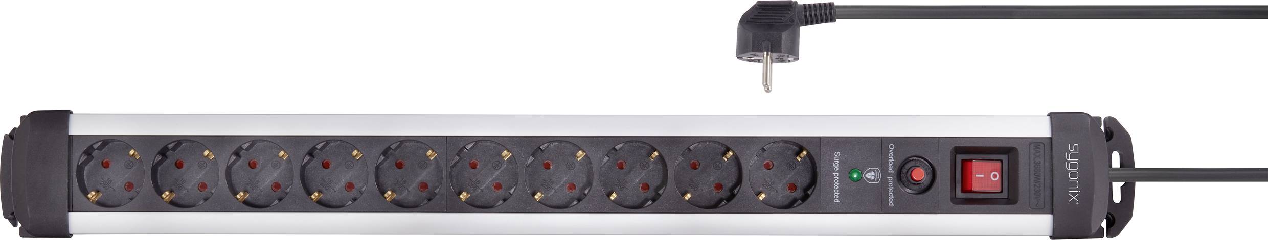 Sygonix SY-4755616 Überspannungsschutz-Steckdosenleiste 10fach Silber, Schwarz Schutzkontakt 1St.