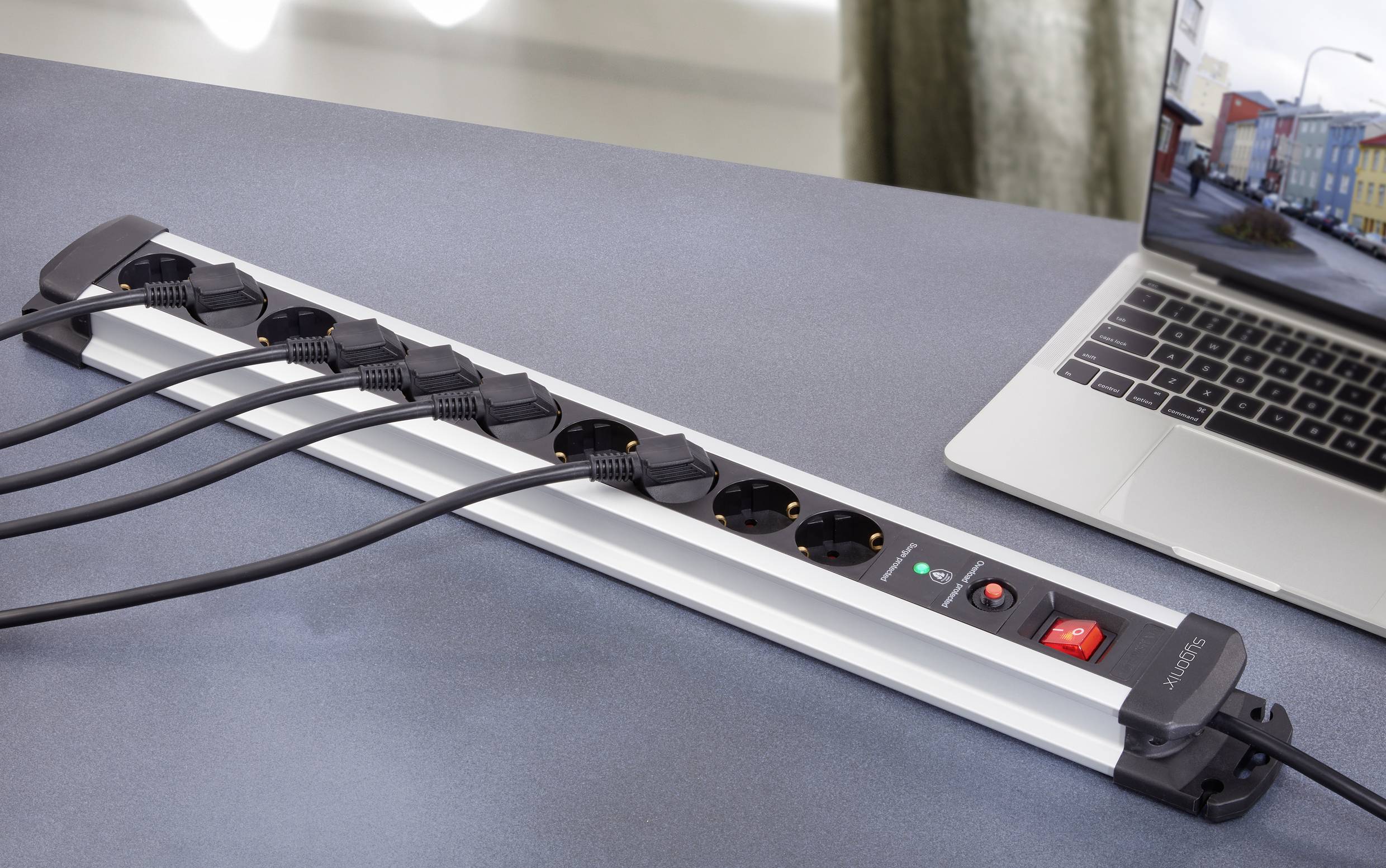 Sygonix SY-4755616 Überspannungsschutz-Steckdosenleiste 10fach Silber, Schwarz Schutzkontakt 1St.