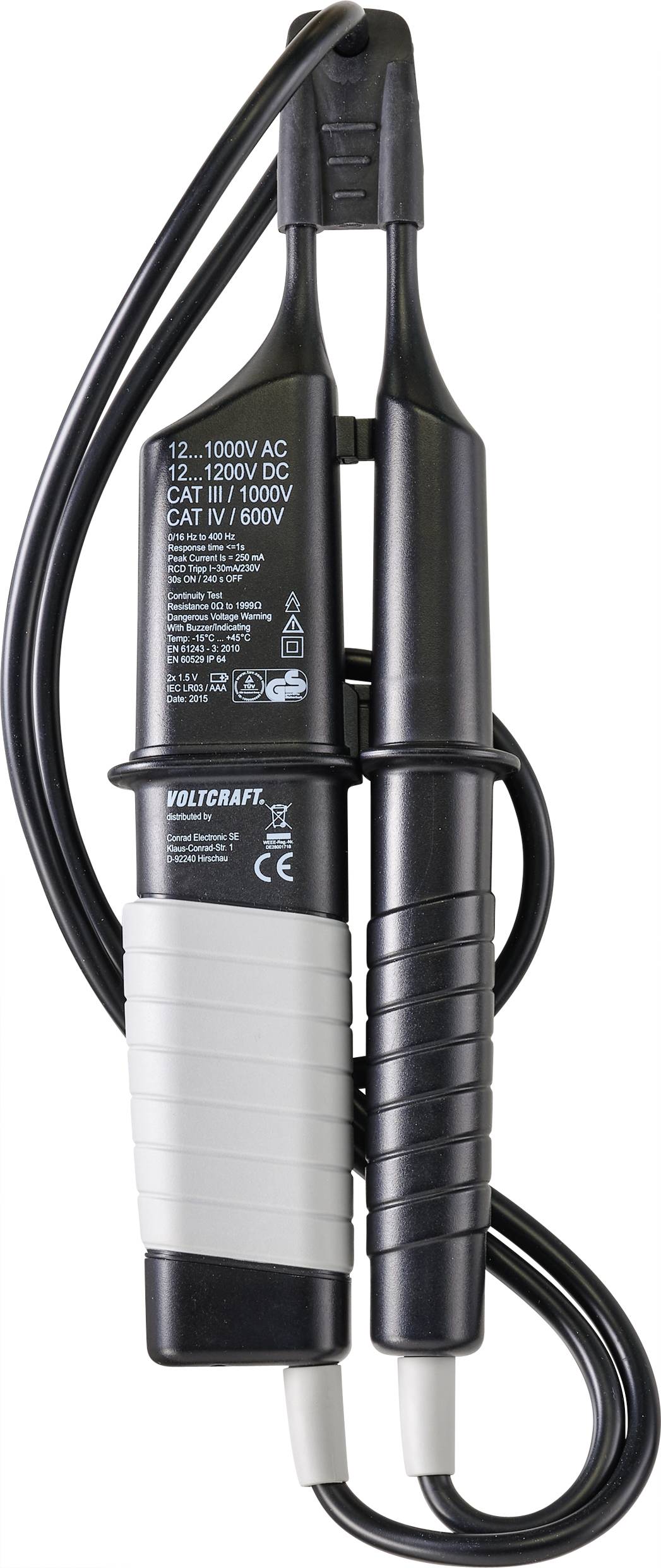 VOLTCRAFT VC-65 SE Zweipoliger Spannungsprüfer CAT III 1000 V, CAT IV 600V Akustik, LCD, LED