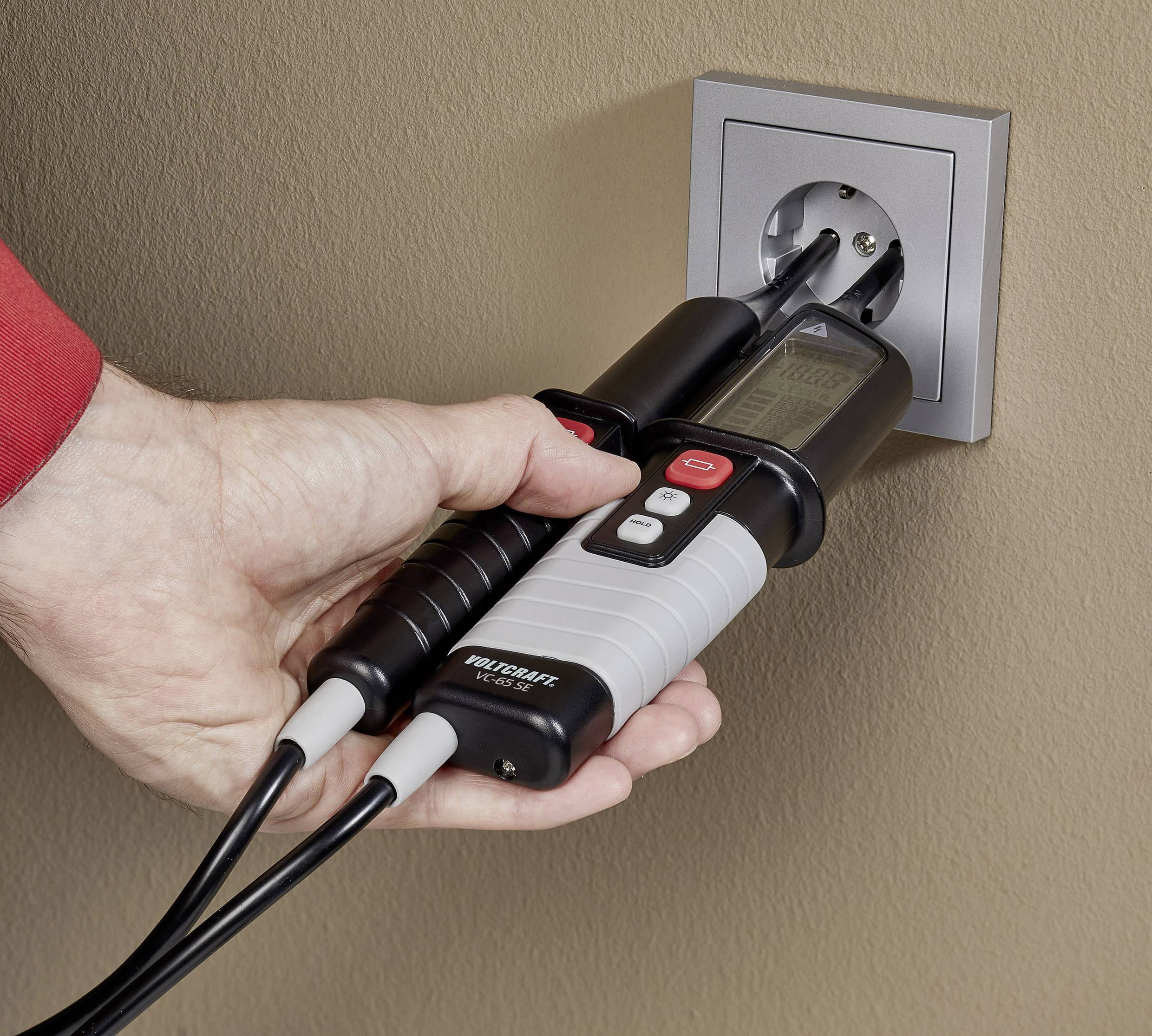 VOLTCRAFT VC-65 SE Zweipoliger Spannungsprüfer kalibriert (DAkkS-akkreditiertes Labor) CAT III 1000 V, CAT IV 600V Akustik, LCD