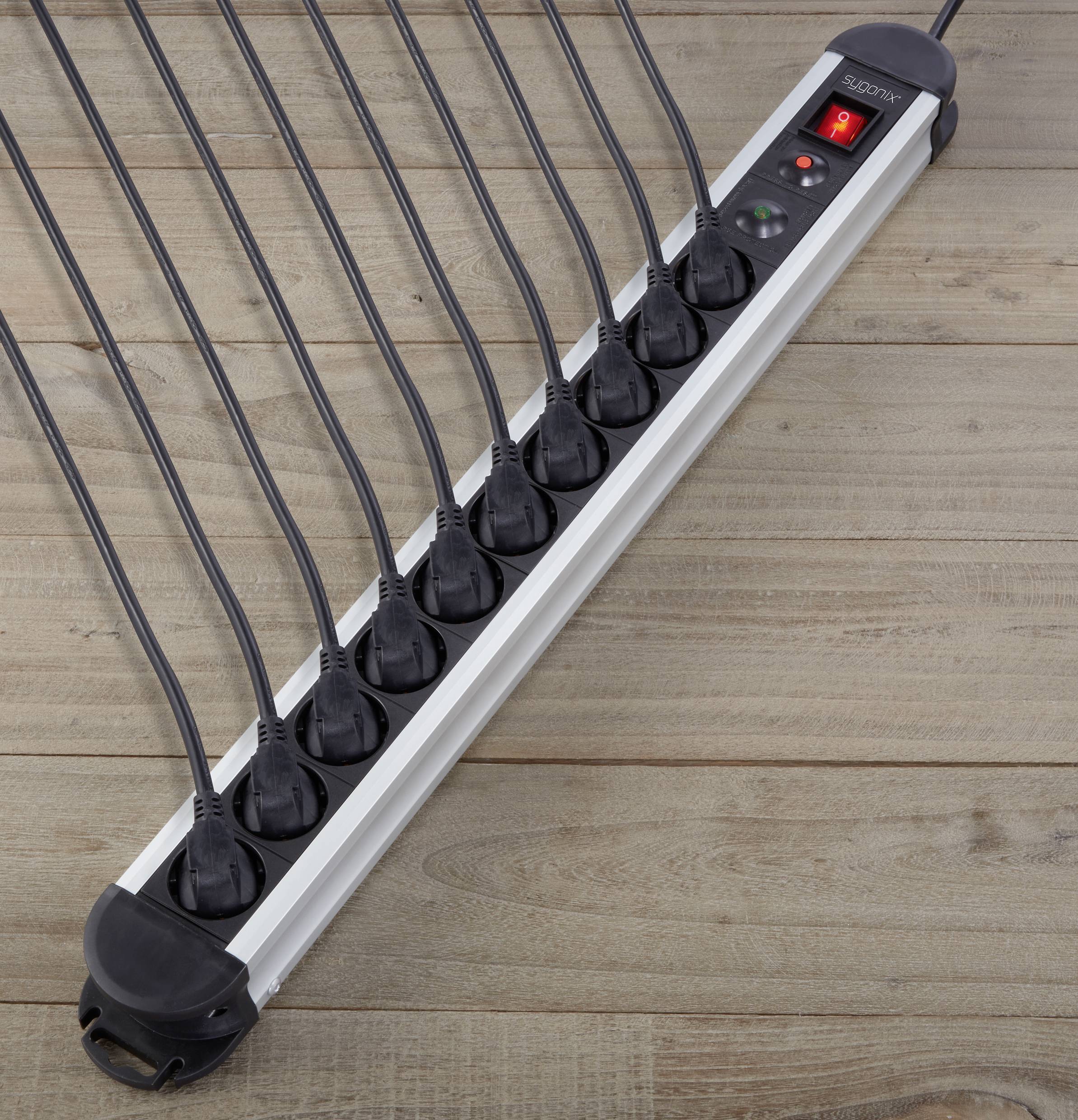 Sygonix SY-4755860 Überspannungsschutz-Steckdosenleiste Silber, Schwarz Schutzkontakt 1St.