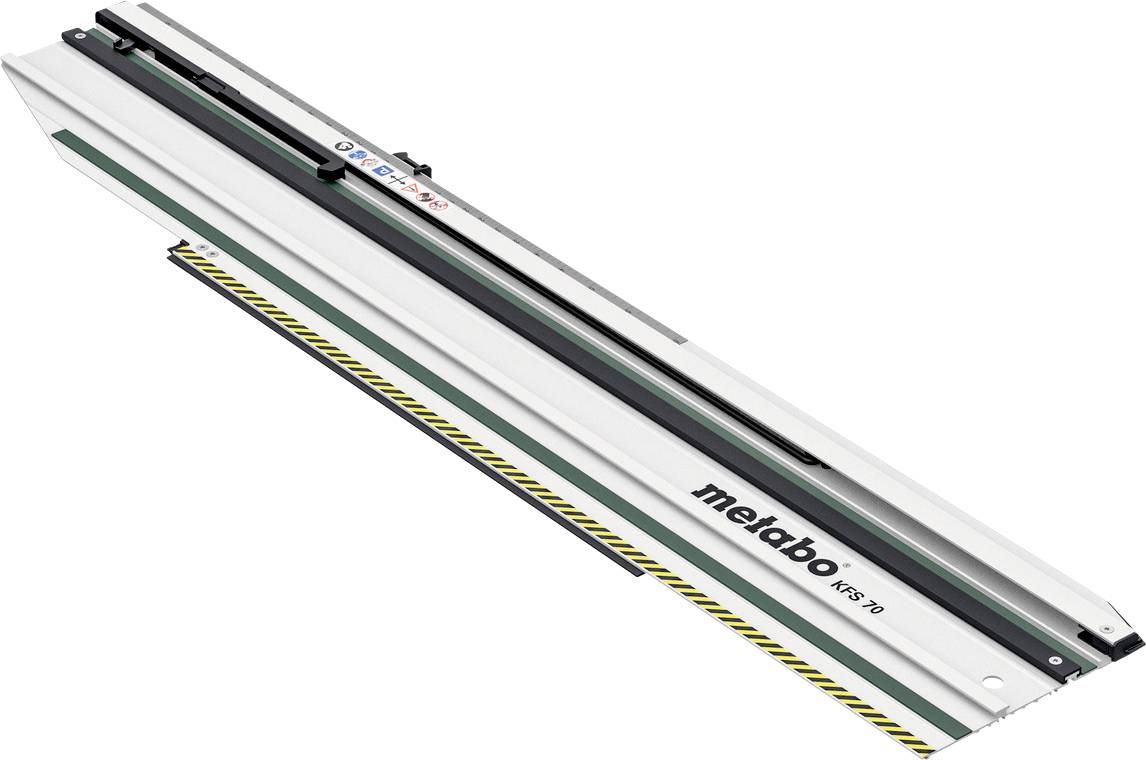 Metabo KFS 70 Führungsschiene, robustes Design, für präzise Längs- und Gehrungsschnitte mit Handkreissägen, Maßskala integriert.