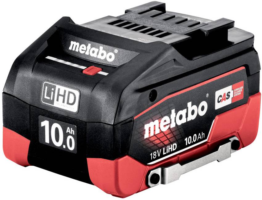 Akkupack von Metabo, LiHD-Technologie, 18 Volt, 10 Ah Kapazität, kompatibel mit CAS-System.