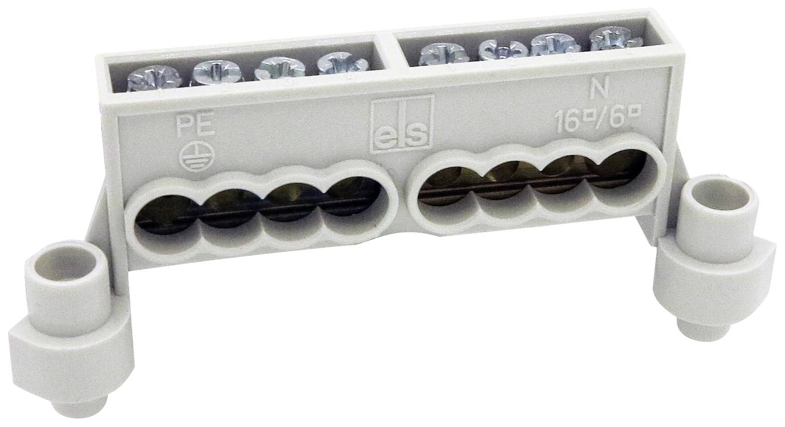 Klemmblock mit sechs Schraubanschlüssen, markiert mit 'PE' und 'N', für den Anschluss elektrischer Leitungen.