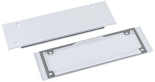 Zwei durchsichtige Kunststoffplatten, eine mit Metallrahmen, liegen nebeneinander. Sie sind rechteckig und haben vier Befestigungslöcher.