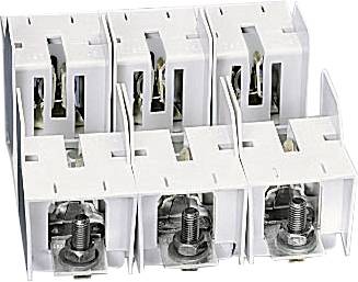 Sechs weiße elektrische Sicherungshalter nebeneinander, geeignet für den Einsatz in Verteilertafeln oder Industrieanlagen.