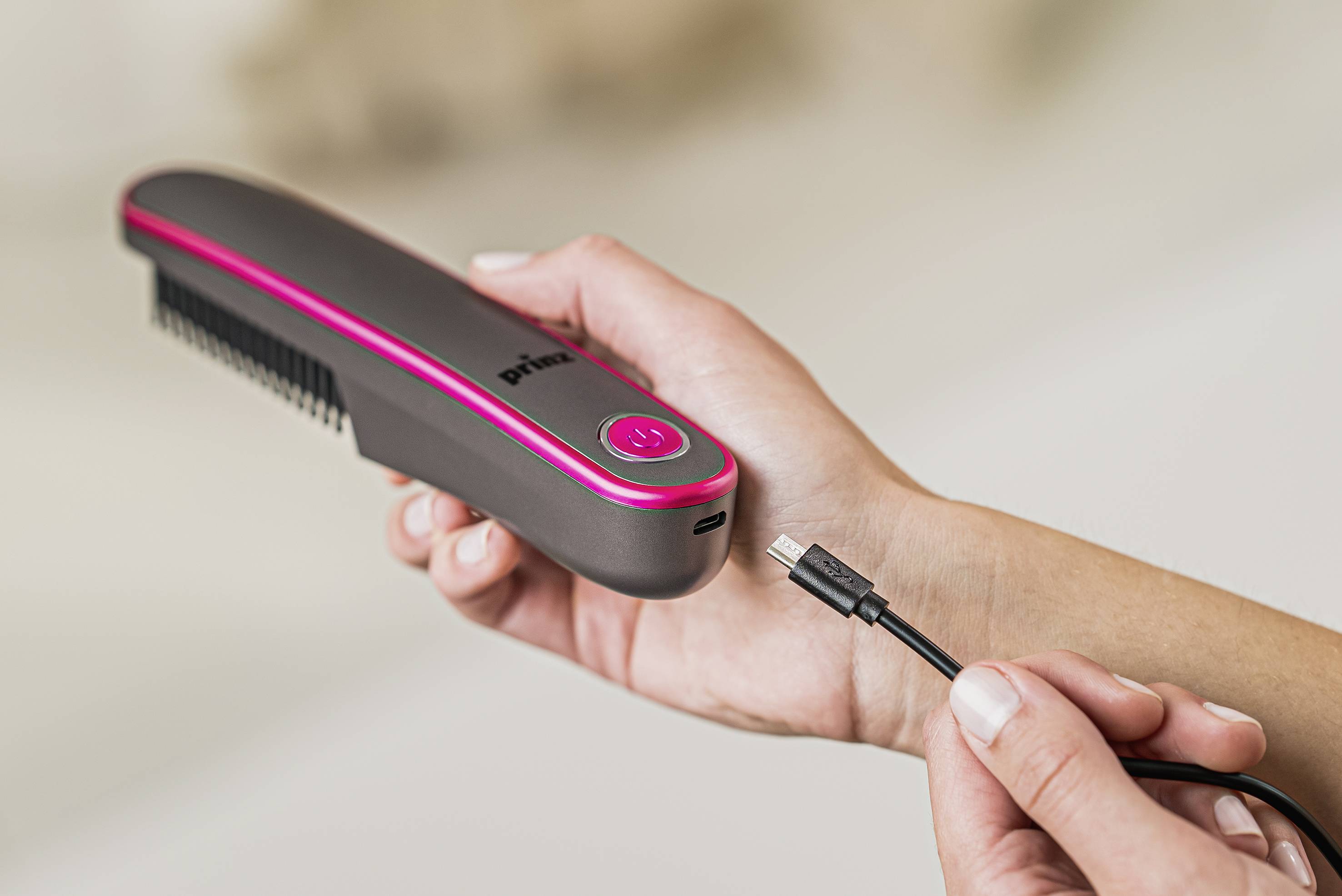 Prinz PZ-AHGB1 Glättungsbürste Anthrazit, Pink mit Ionisierung