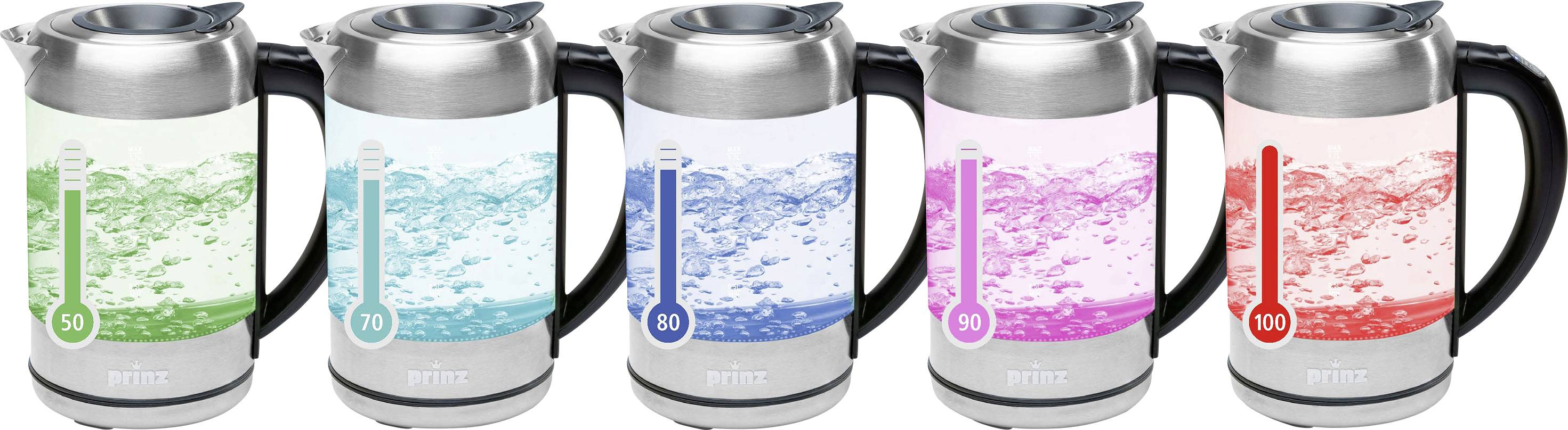Prinz PZ-GWK1 Wasserkocher schnurlos, Überhitzungsschutz Glas, Edelstahl
