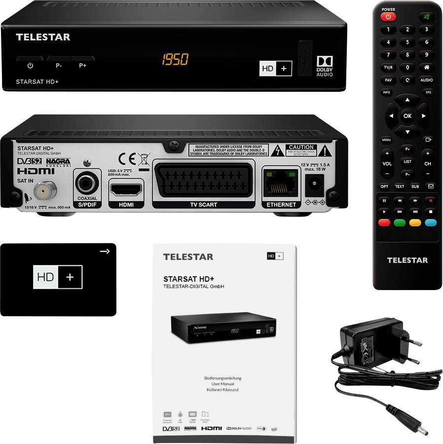 Telestar STARSAT HD+ SAT-Receiver Campingbetrieb, Front-USB, Ethernet-Anschluss Anzahl Tuner: 1