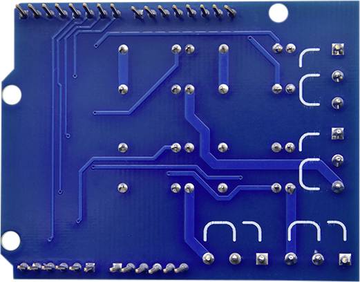 Eine blaue Leiterplatte mit sichtbaren elektrischen Verbindungen und Lötstellen.