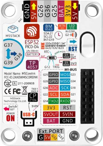 Steckbrett mit ESP32 Mikrocontroller, GPIO-Pins und Anschlussmöglichkeiten für Sensoren und Module, USB-C-Port unten.