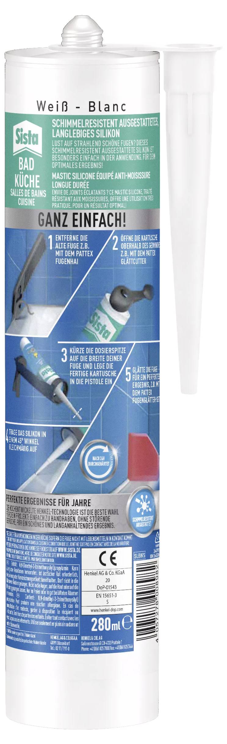 Sista SLBWS Sanitär-Silikon Herstellerfarbe Weiß SLBWS 280ml