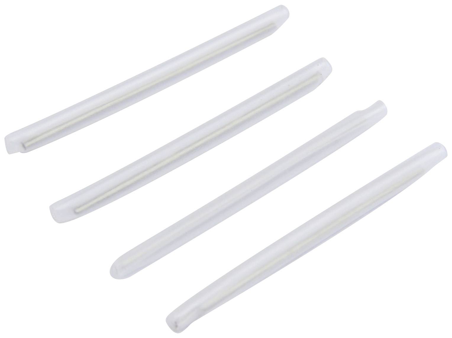 Vier weiße Isolierstangen in diagonaler Anordnung auf weißem Hintergrund.